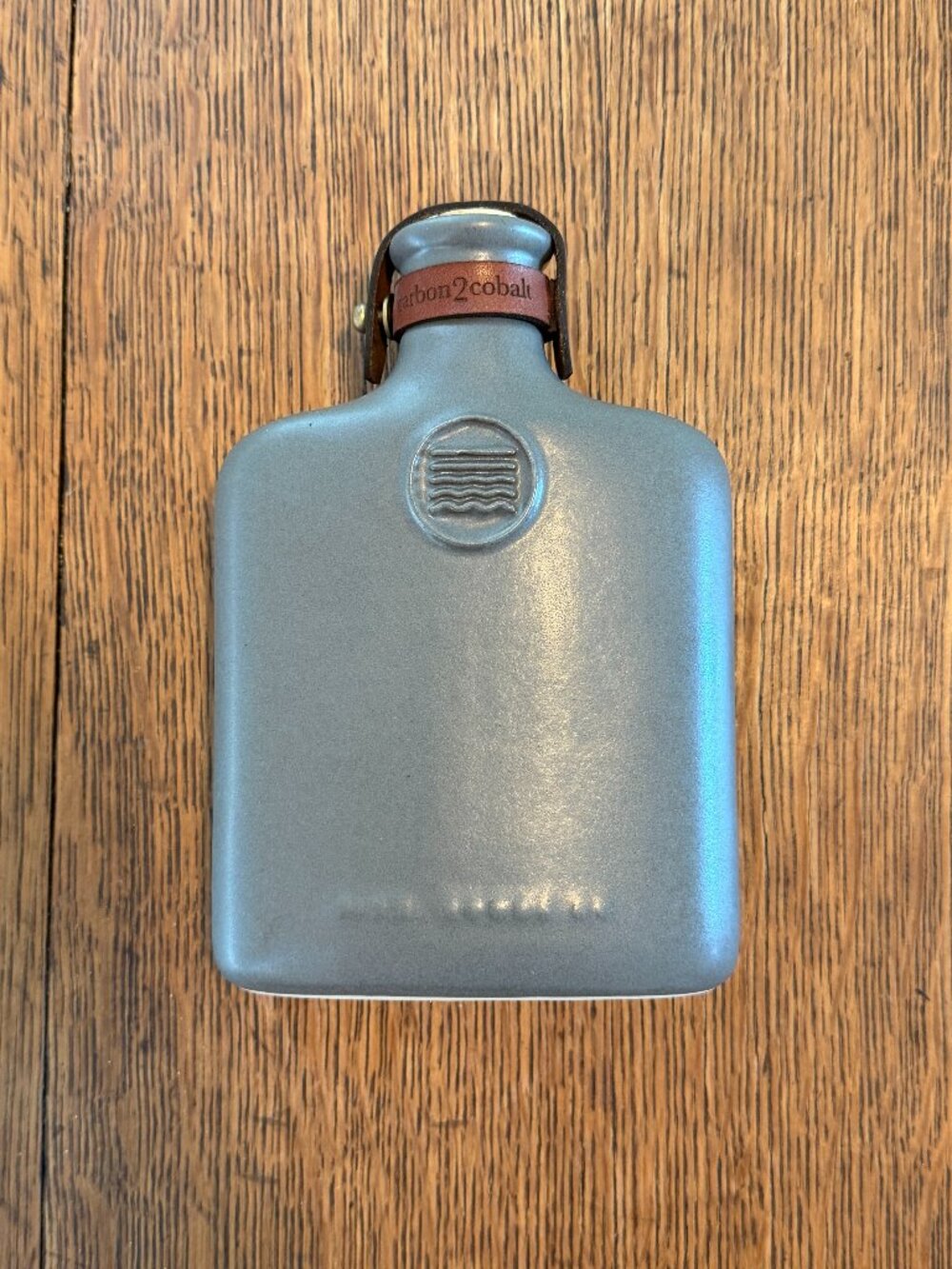 Carbon2Cobalt Ceramic Flask with Cork Stopper and Leather Strap - 11 oz., Gray